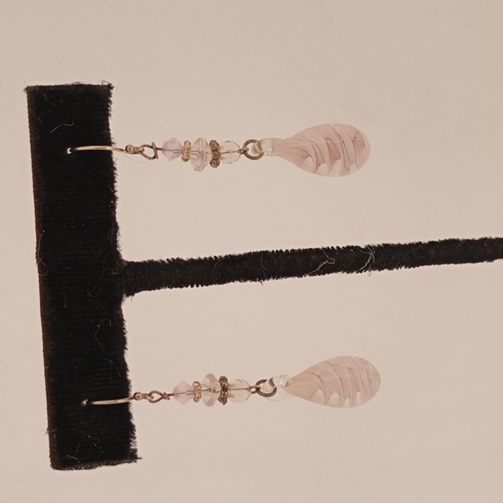 Handmade Pink Swirl Drop Earrings Silver Hoop Spring Summer Fairytale Birthday